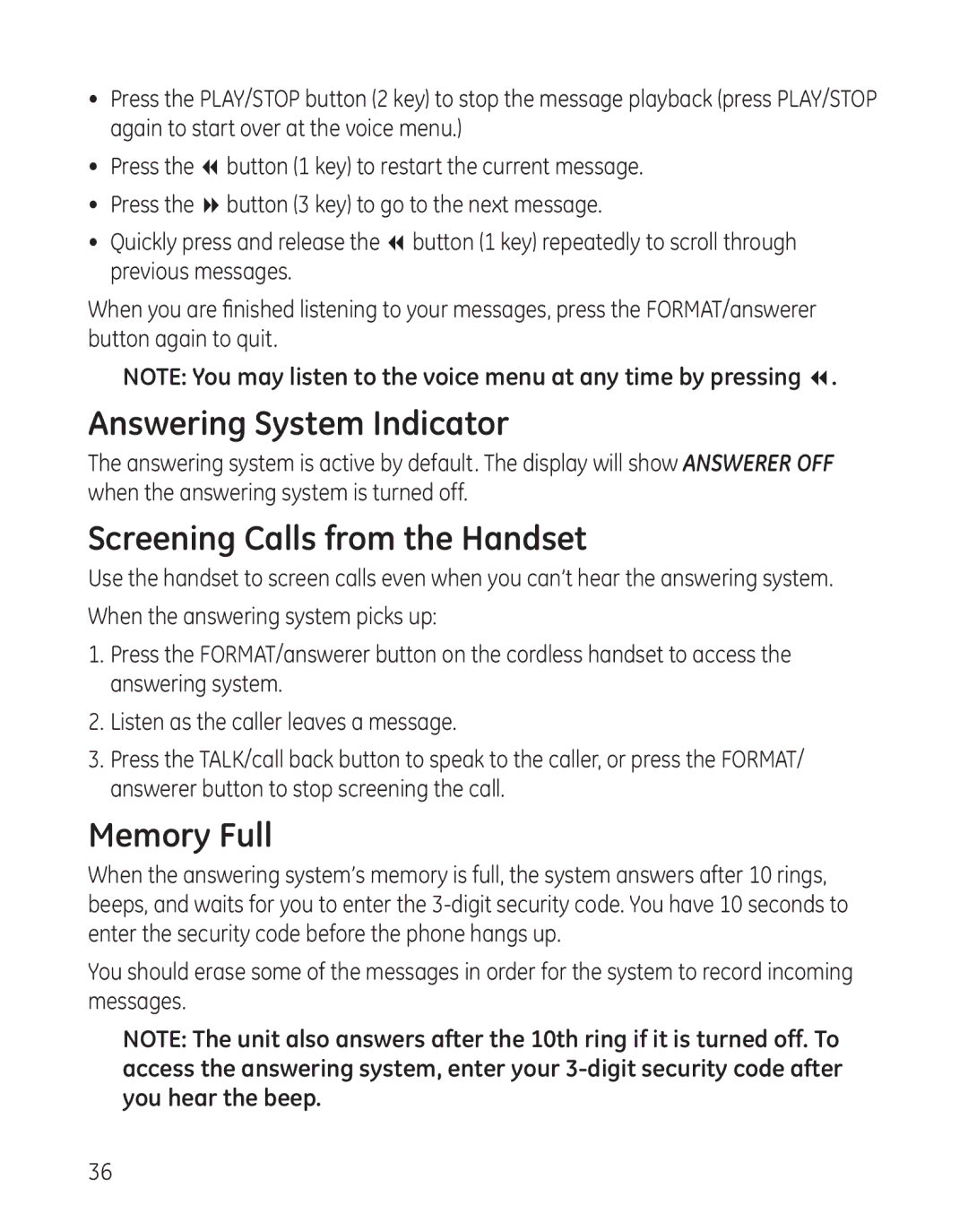 GE 27881 manual Answering System Indicator, Screening Calls from the Handset 