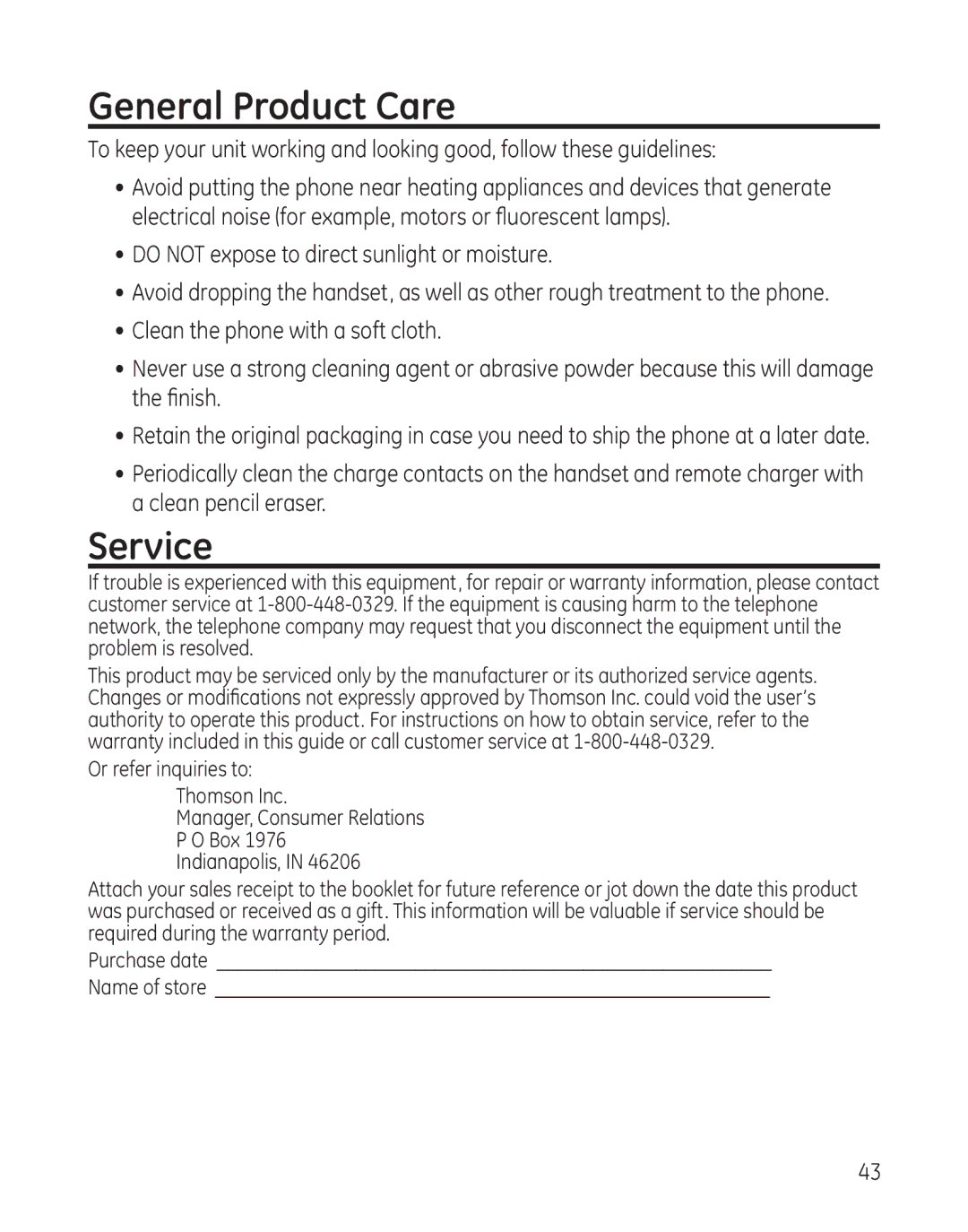 GE 27881 manual General Product Care, Service 