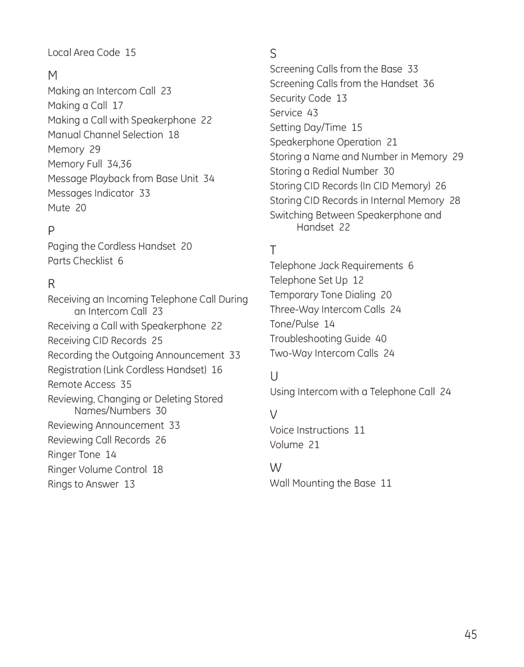 GE 27881 manual Setting Day/Time 15 Speakerphone Operation 