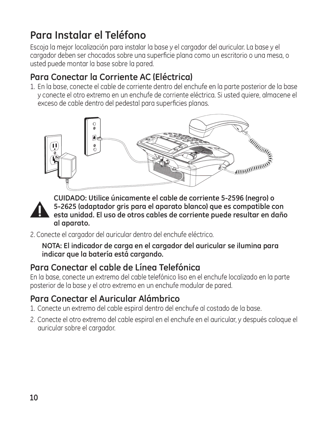 GE 27881 Para Instalar el Teléfono, Para Conectar la Corriente AC Eléctrica, Para Conectar el cable de Línea Telefónica 