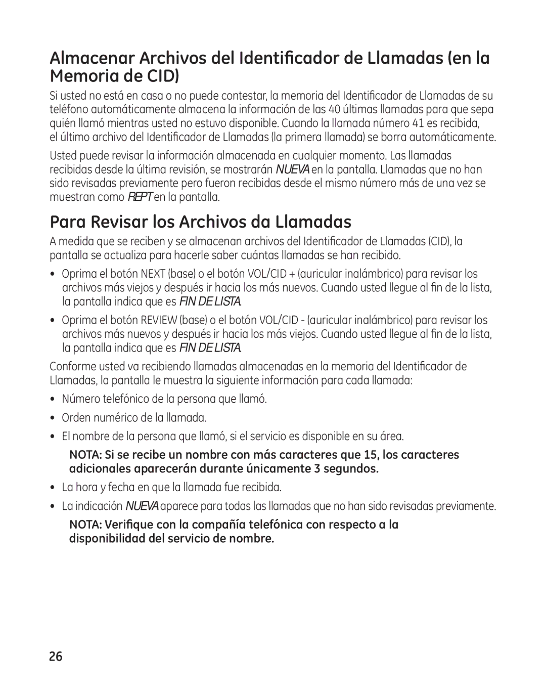 GE 27881 manual Para Revisar los Archivos da Llamadas 