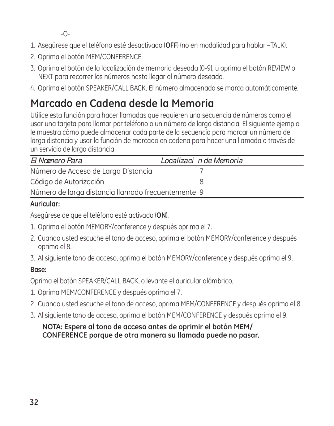 GE 27881 manual Marcado en Cadena desde la Memoria, El Número Para 