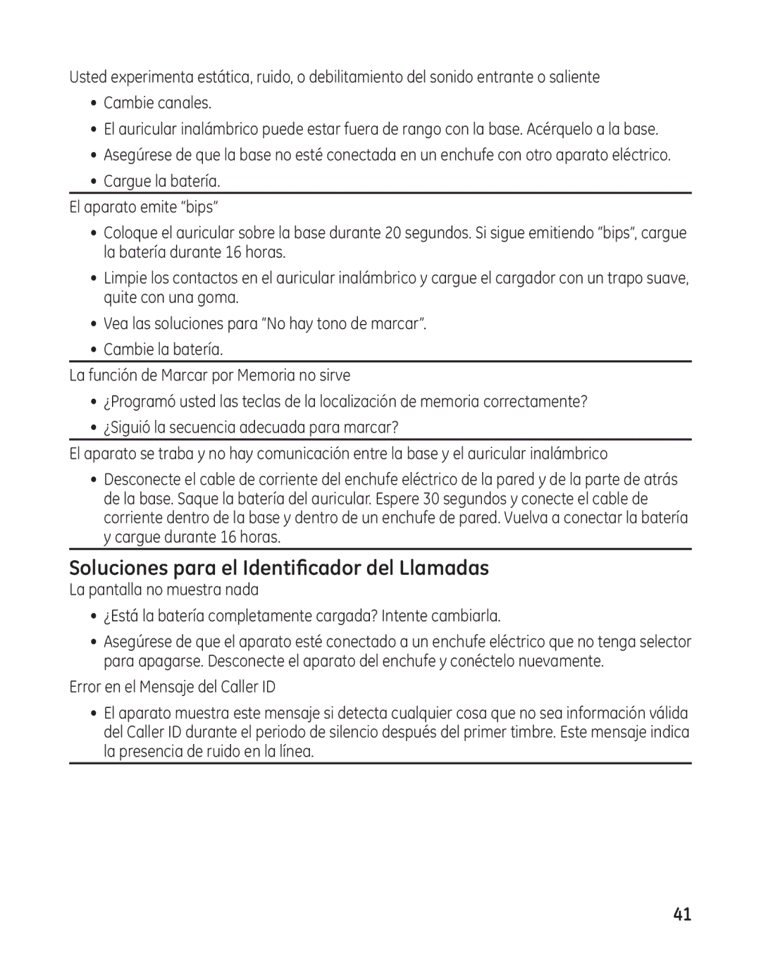 GE 27881 manual Soluciones para el Identificador del Llamadas 