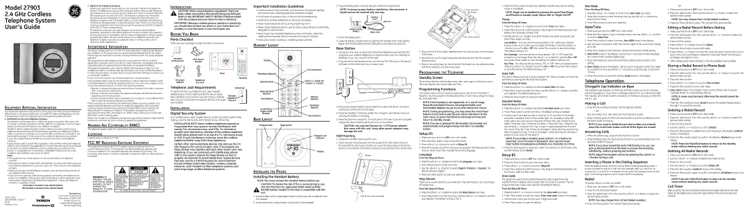 GE 27903 installation instructions Parts Checklist, Important Installation Guidelines, Base Station, Date/Time, Setup HS 