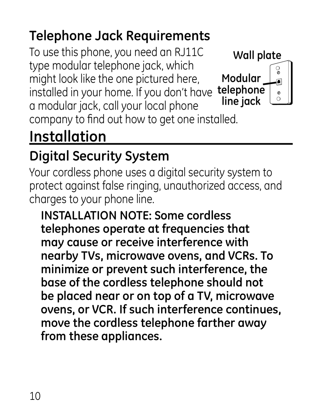 GE 27906 manual Installation, Telephone Jack Requirements, Digital Security System 