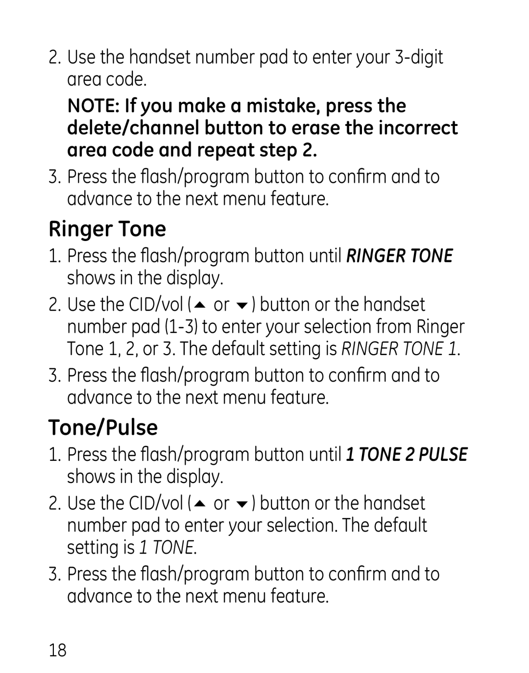 GE 27906 manual Ringer Tone, Tone/Pulse 