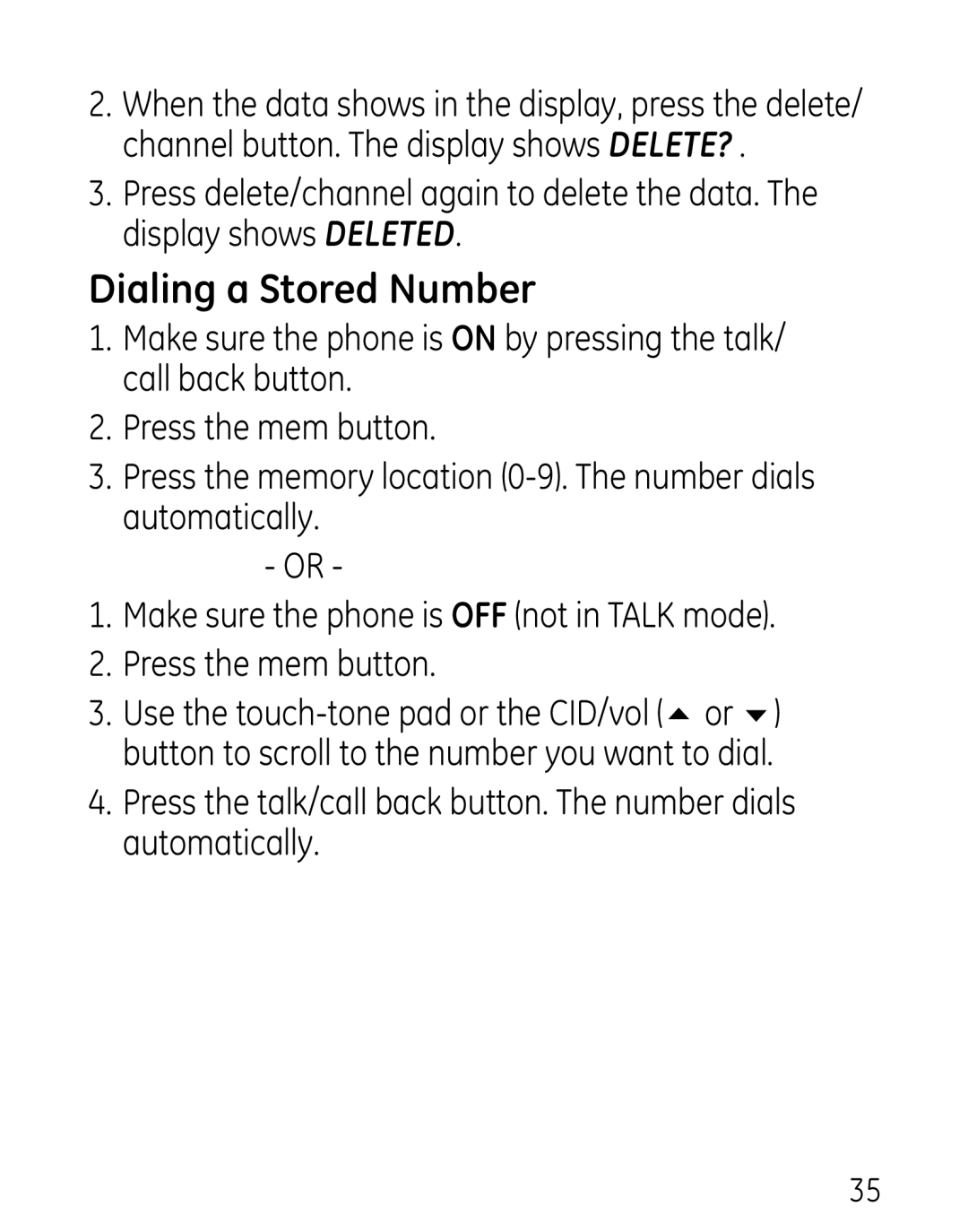 GE 27906 manual Dialing a Stored Number 