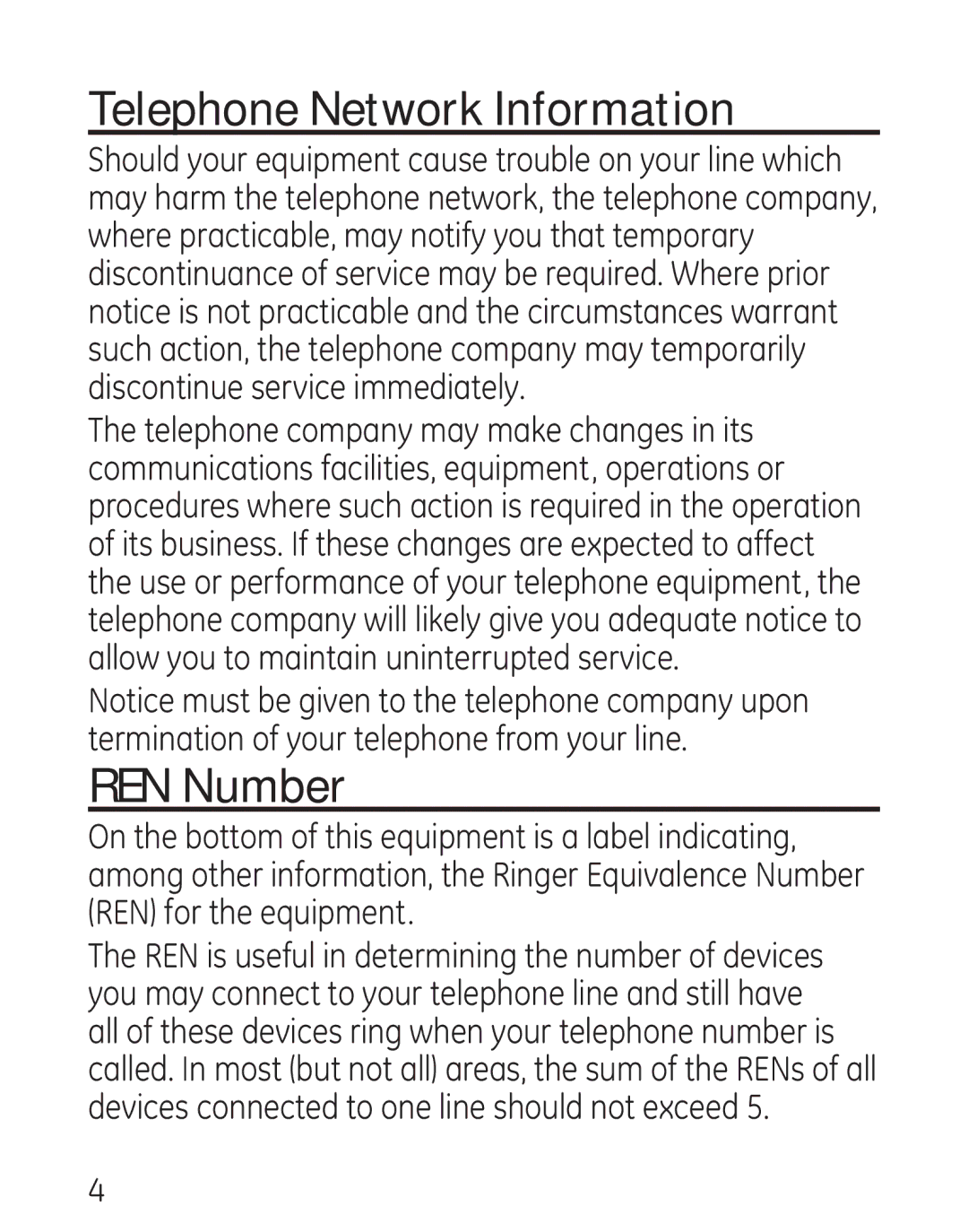 GE 27906 manual Telephone Network Information, REN Number 