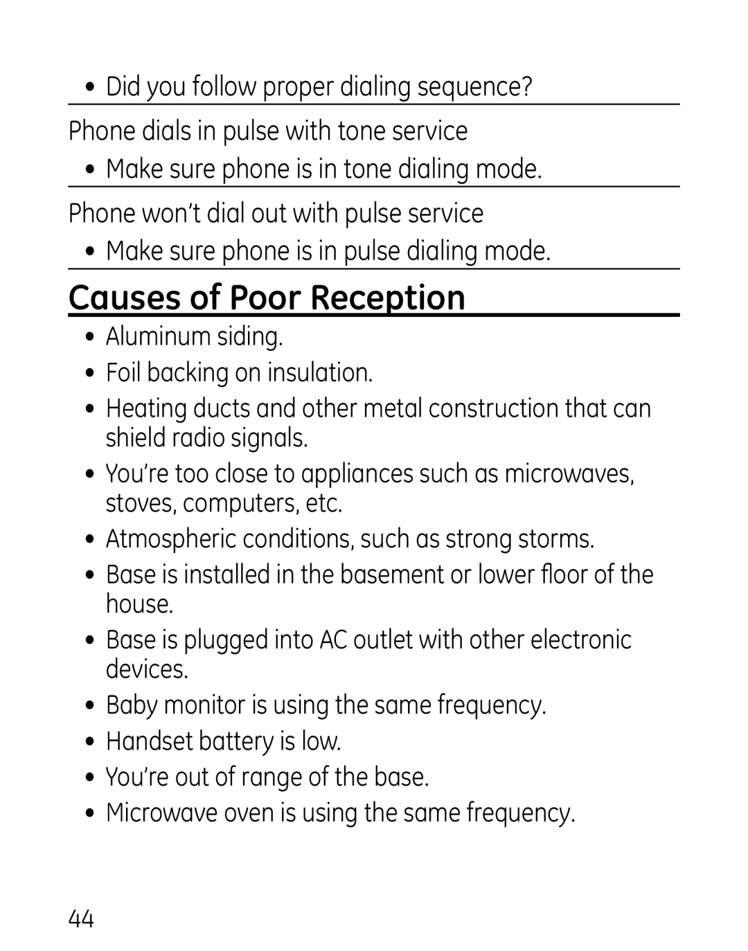 GE 27906 manual Causes of Poor Reception 