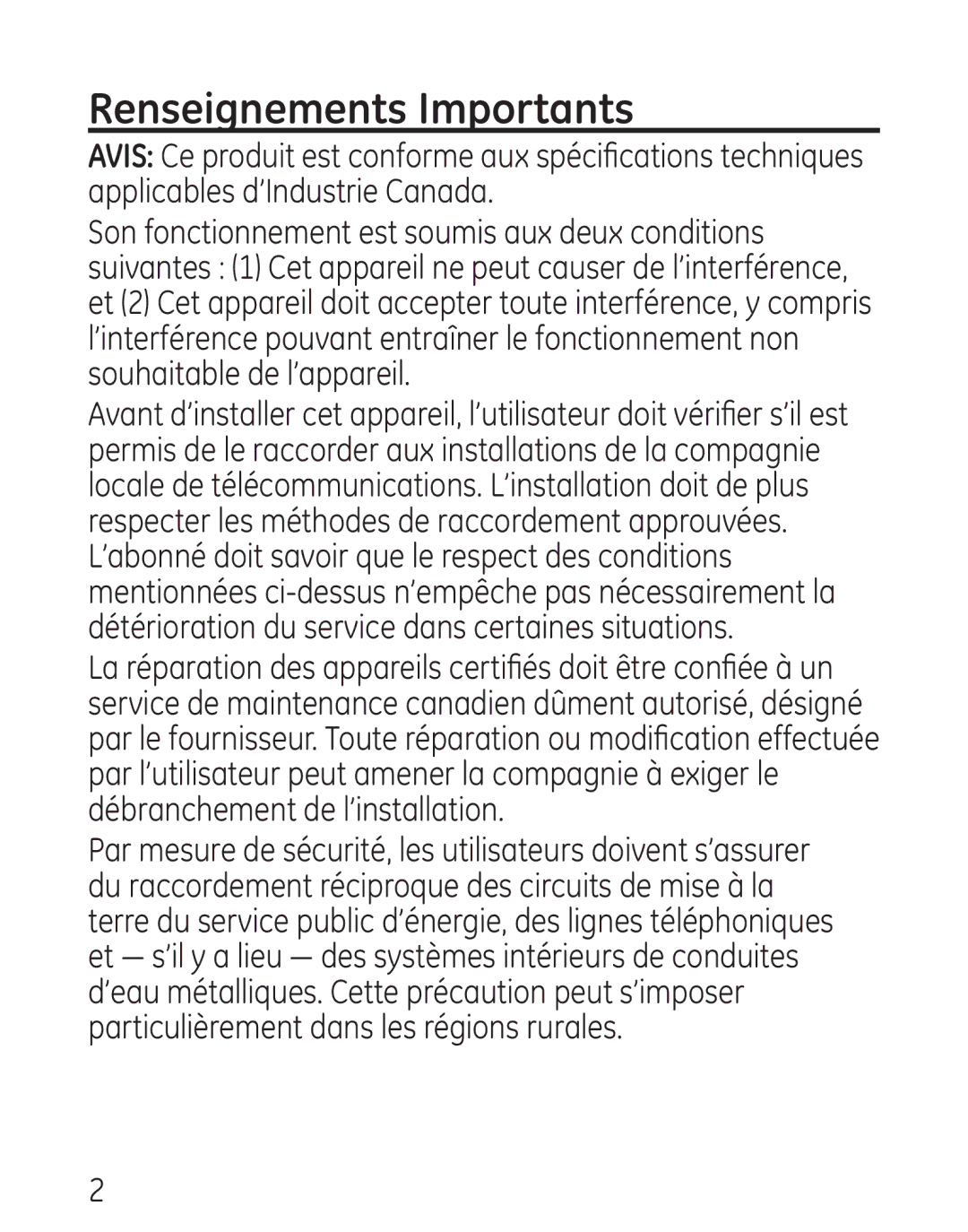 GE 27906 manual Renseignements Importants 