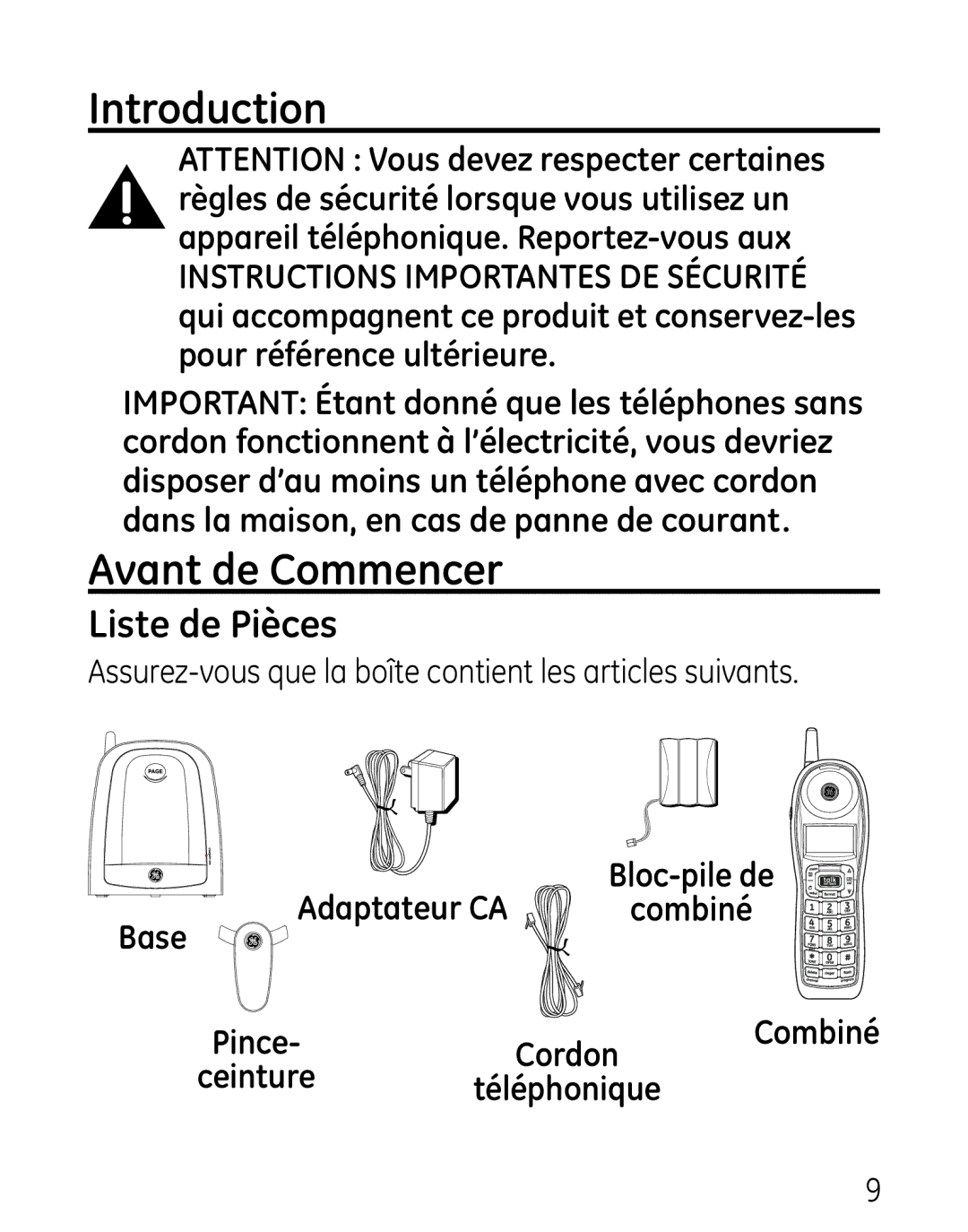 GE 27906 manual Introduction, Avant de Commencer, Liste de Pièces 