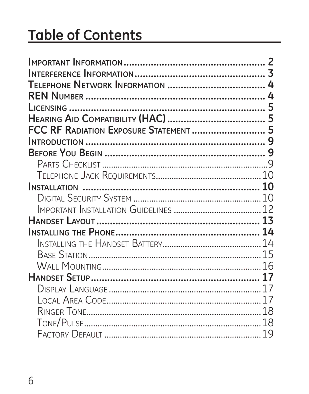 GE 27906 manual Table of Contents 