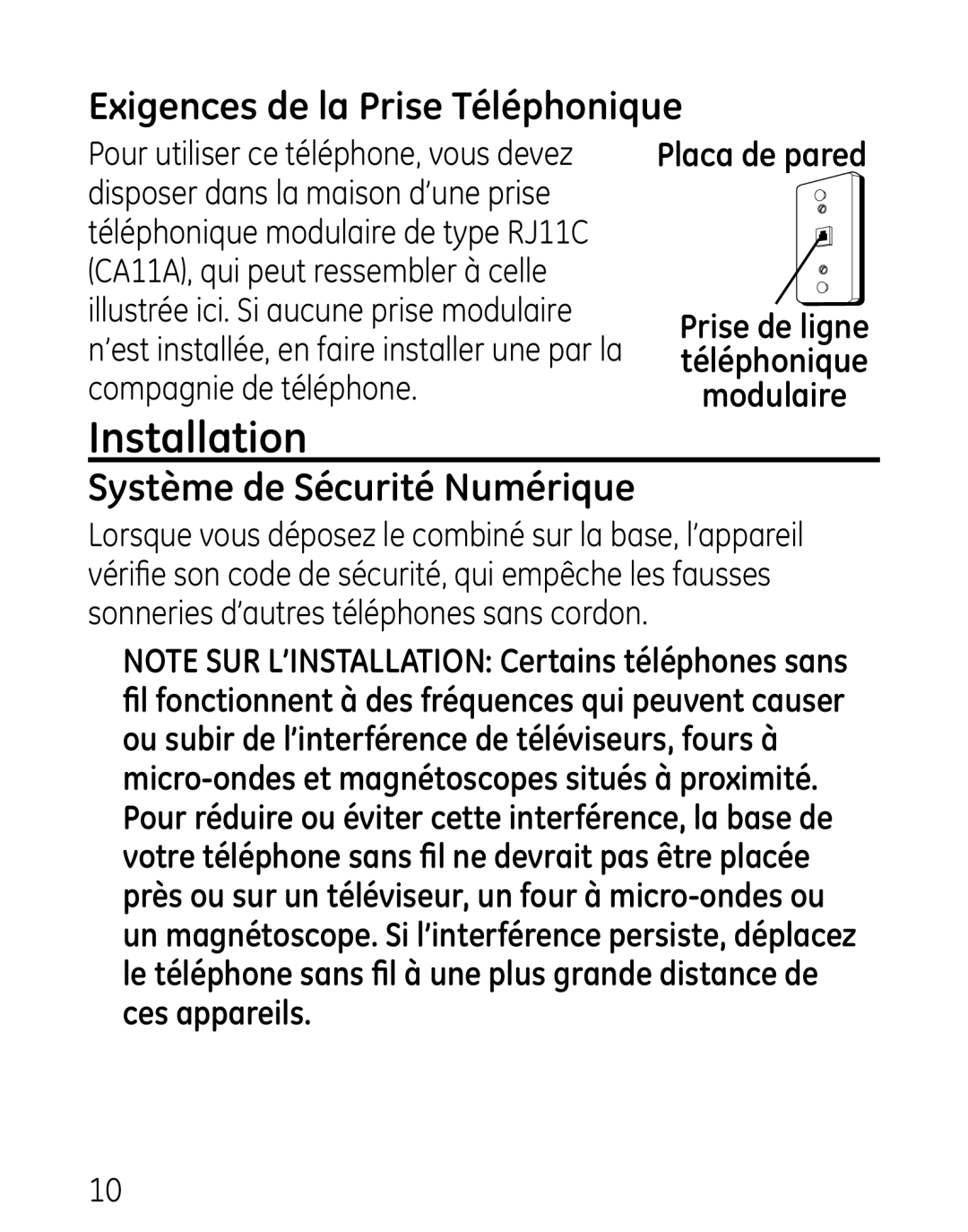 GE 27906 manual Installation, Exigences de la Prise Téléphonique, Système de Sécurité Numérique 