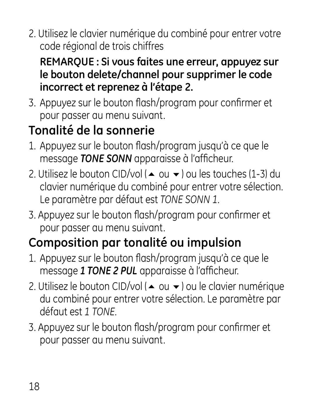 GE 27906 manual Tonalité de la sonnerie, Composition par tonalité ou impulsion 