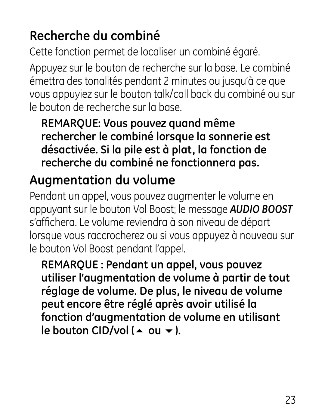 GE 27906 manual Recherche du combiné, Augmentation du volume 