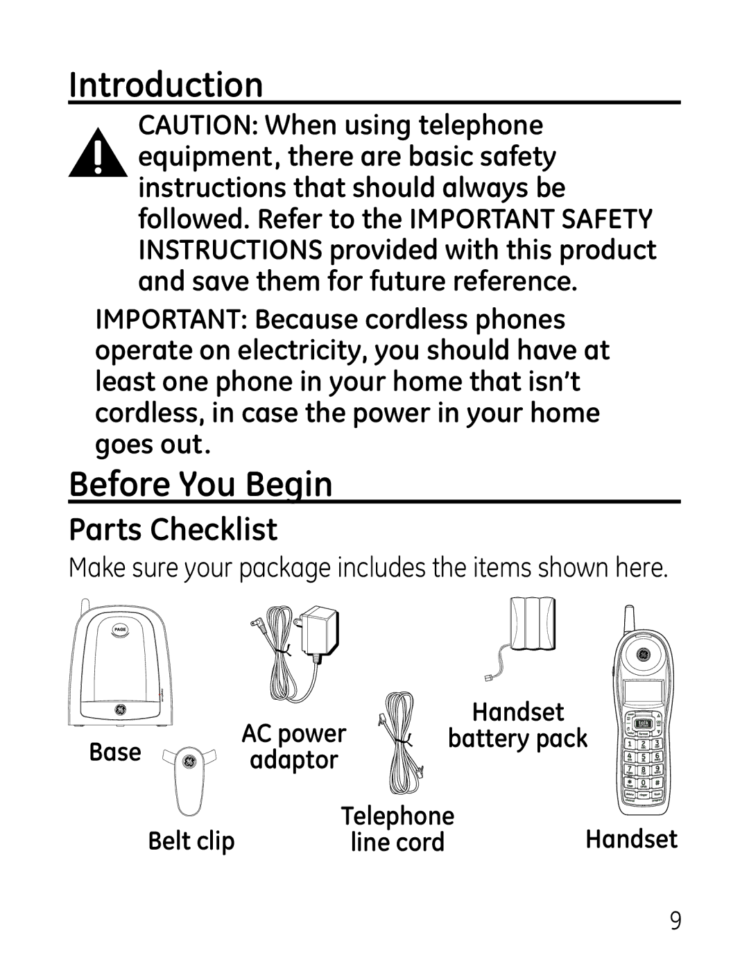 GE 27906 manual Introduction, Before You Begin, Parts Checklist 