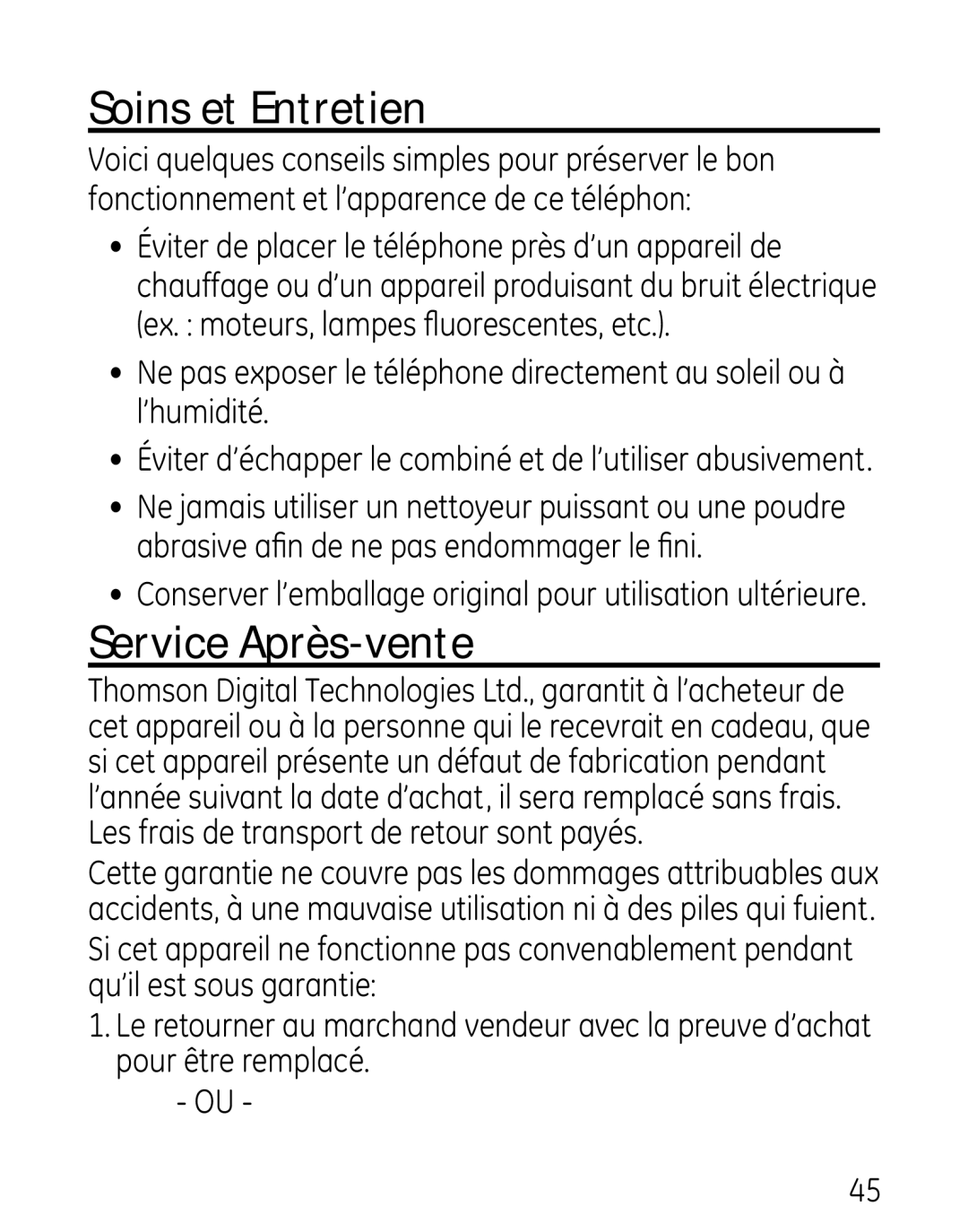 GE 27906 manual Soins et Entretien, Service Après-vente 