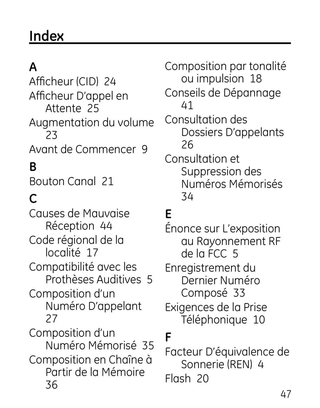 GE 27906 manual Index 