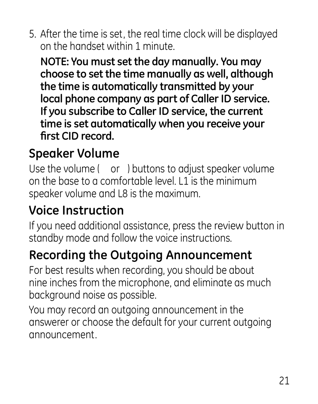 GE 27918, 7907, 00019188 manual Speaker Volume, Voice Instruction, Recording the Outgoing Announcement 