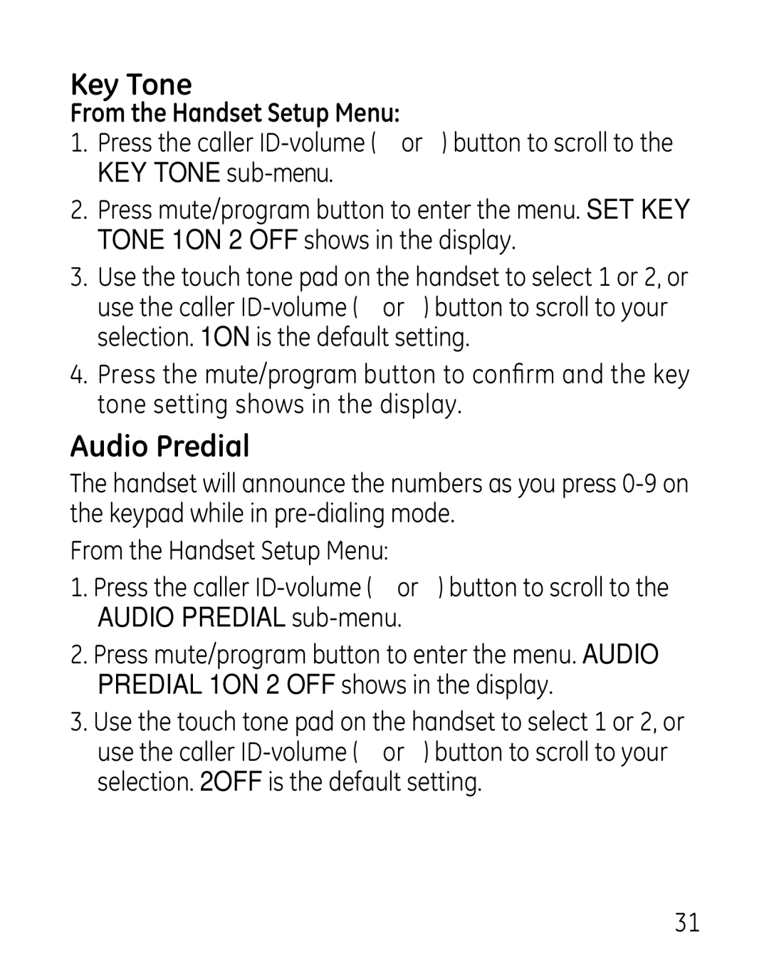 GE 7907, 27918, 00019188 manual Key Tone, Audio Predial 