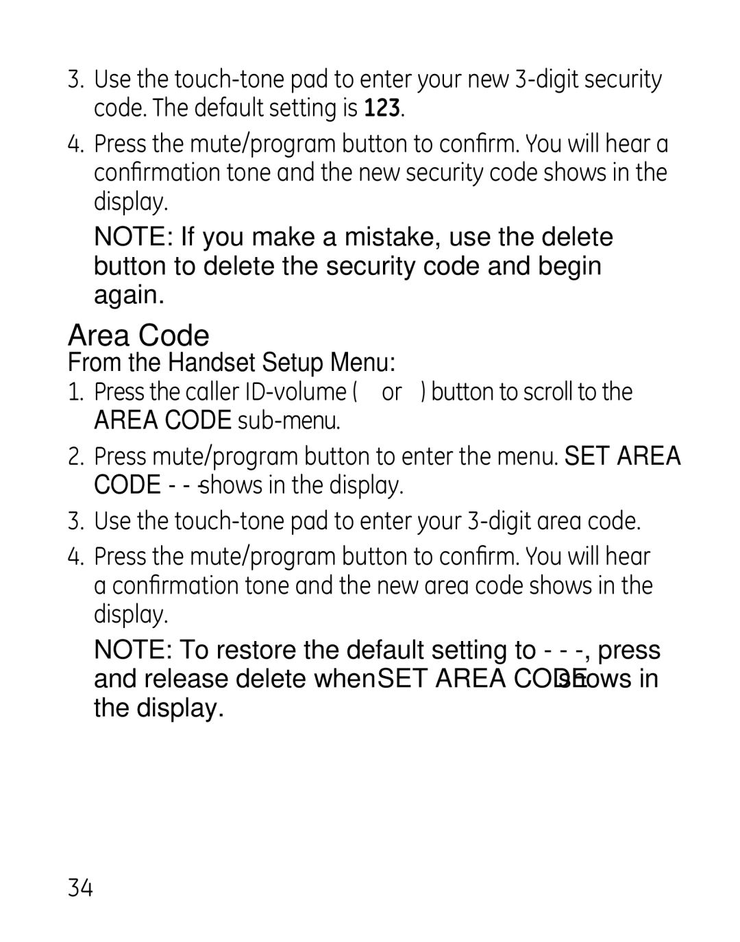 GE 7907, 27918, 00019188 manual Area Code 