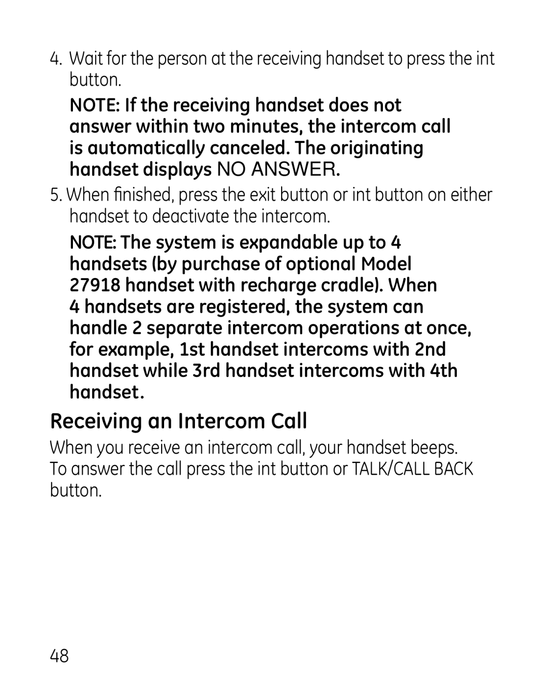 GE 27918, 7907, 00019188 manual Receiving an Intercom Call 