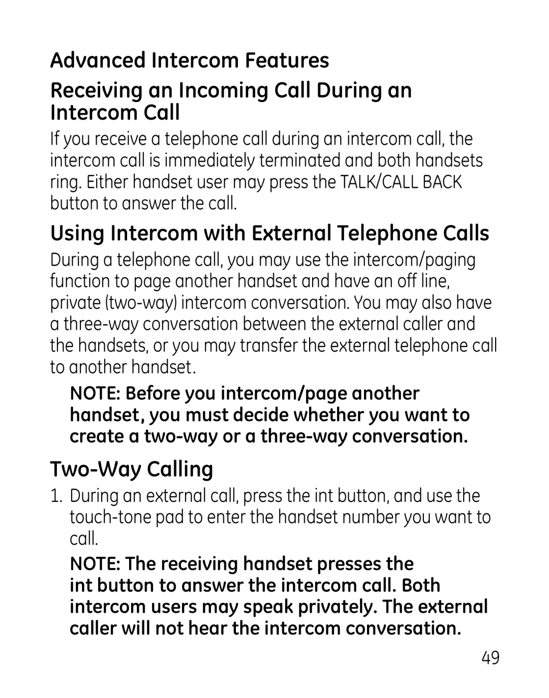 GE 7907, 27918, 00019188 manual Using Intercom with External Telephone Calls, Two-Way Calling 