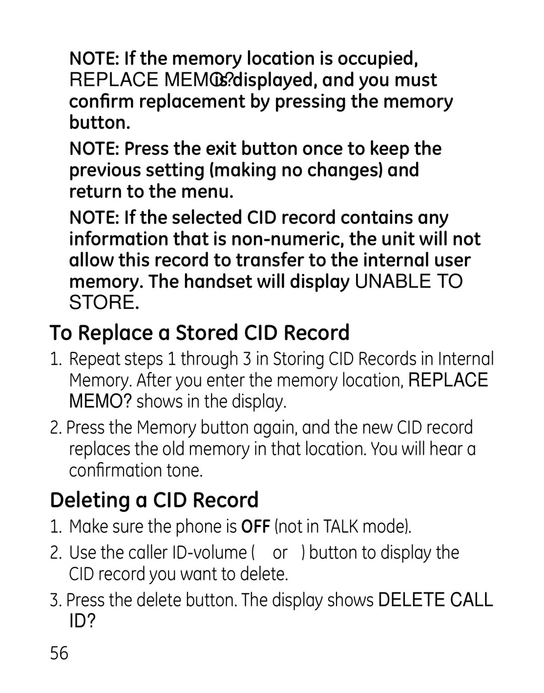 GE 00019188, 27918, 7907 manual To Replace a Stored CID Record, Deleting a CID Record 