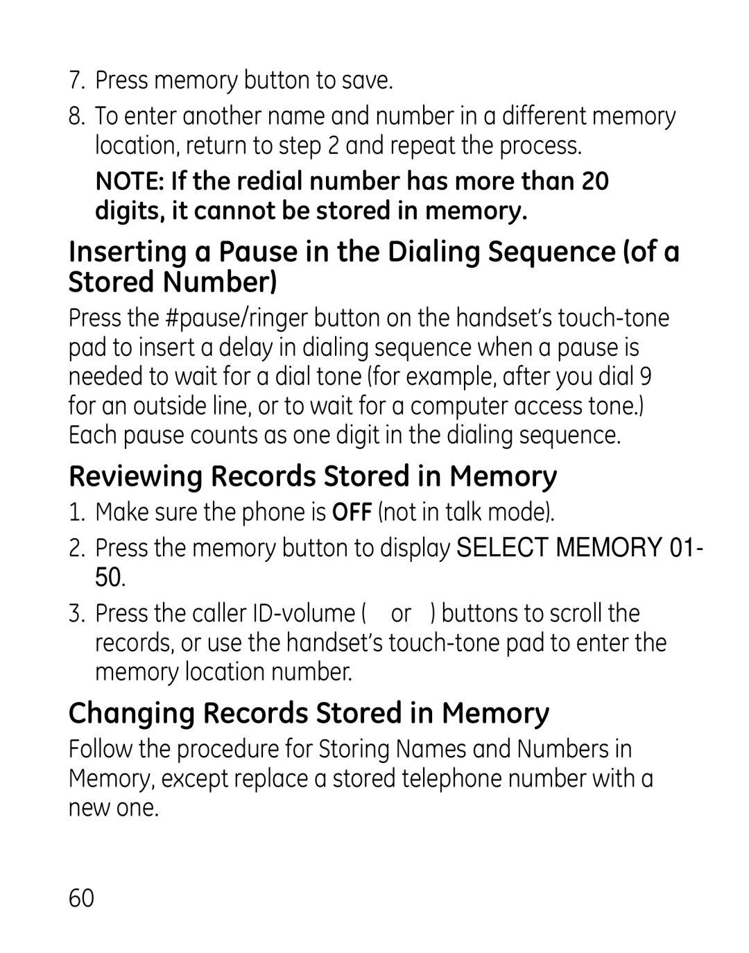 GE 27918, 7907, 00019188 Reviewing Records Stored in Memory, Changing Records Stored in Memory, Press memory button to save 