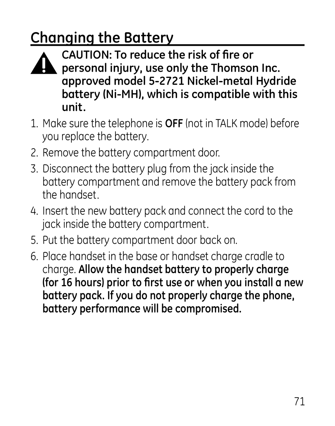 GE 00019188, 27918, 7907 manual Changing the Battery 