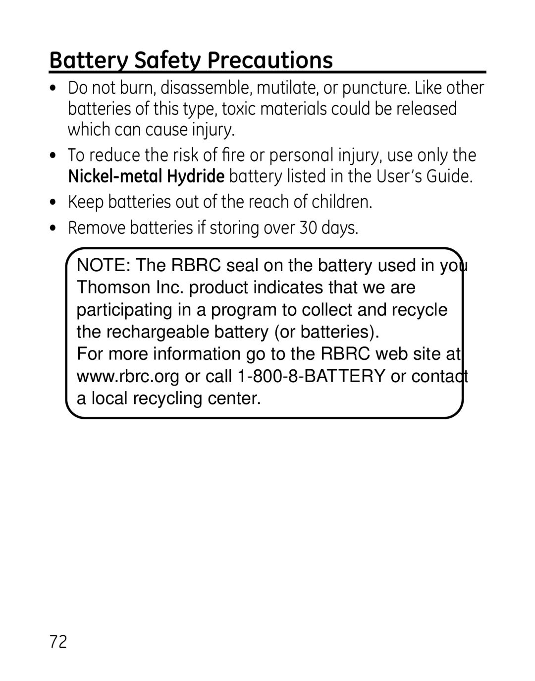 GE 27918, 7907, 00019188 manual Battery Safety Precautions 