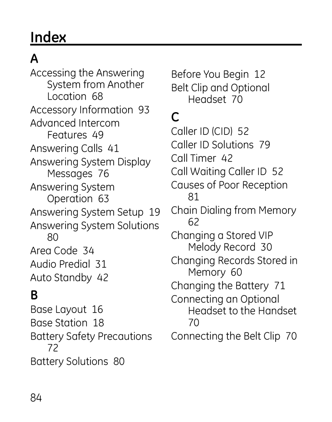 GE 27918, 7907, 00019188 manual Index 