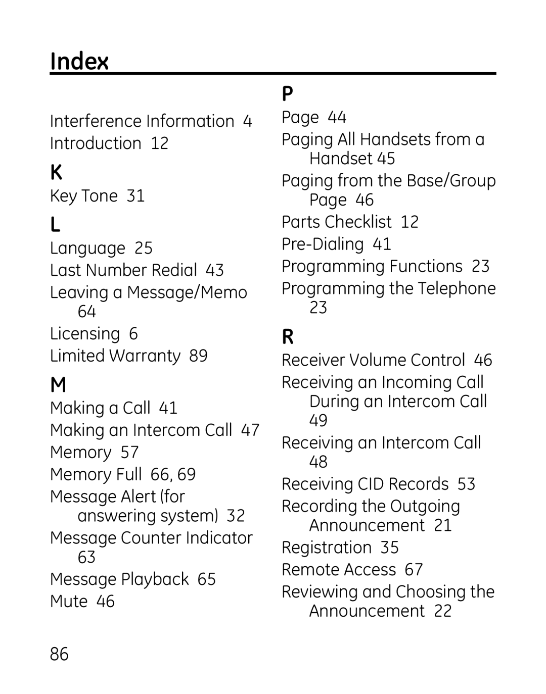 GE 00019188, 27918, 7907 manual Index 