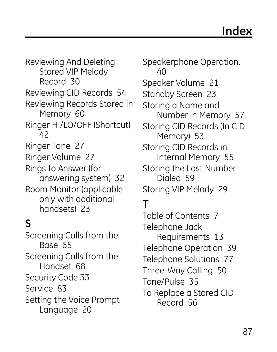 GE 27918, 7907, 00019188 manual Index 