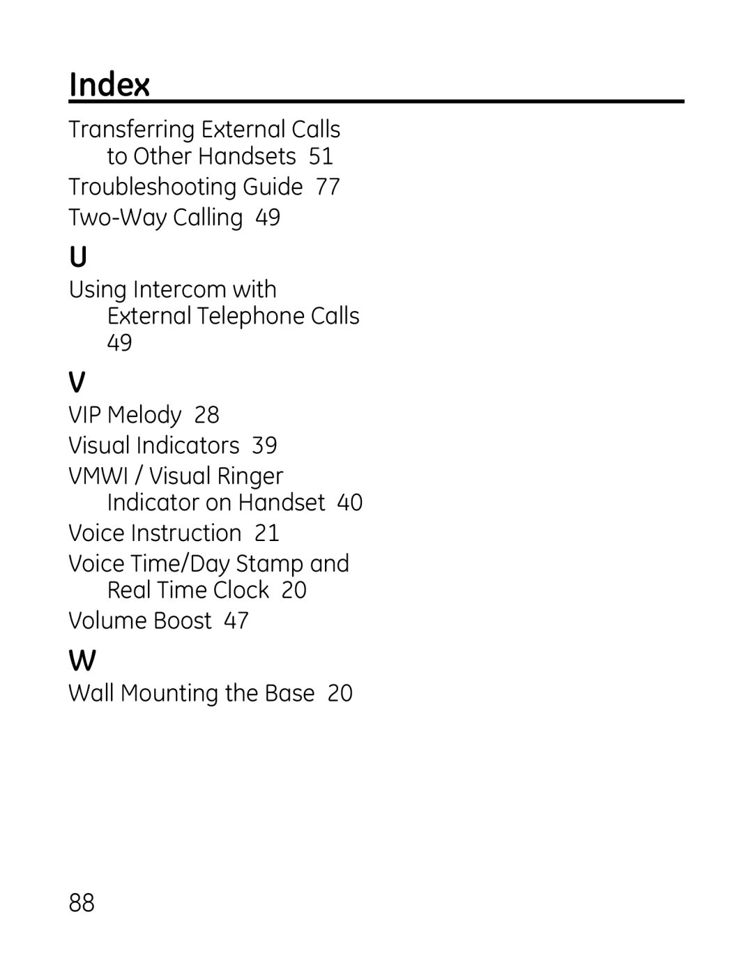 GE 7907, 27918, 00019188 manual Index 