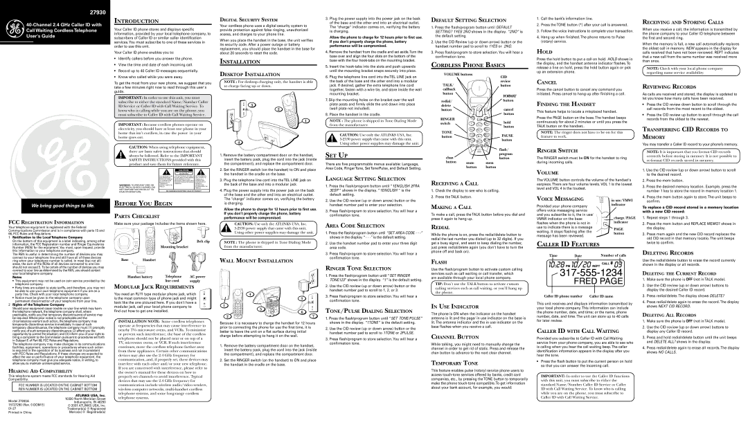 GE 27930 important safety instructions Introduction, Installation, Cordless Phone Basics, Set Up, Before YOU Begin 