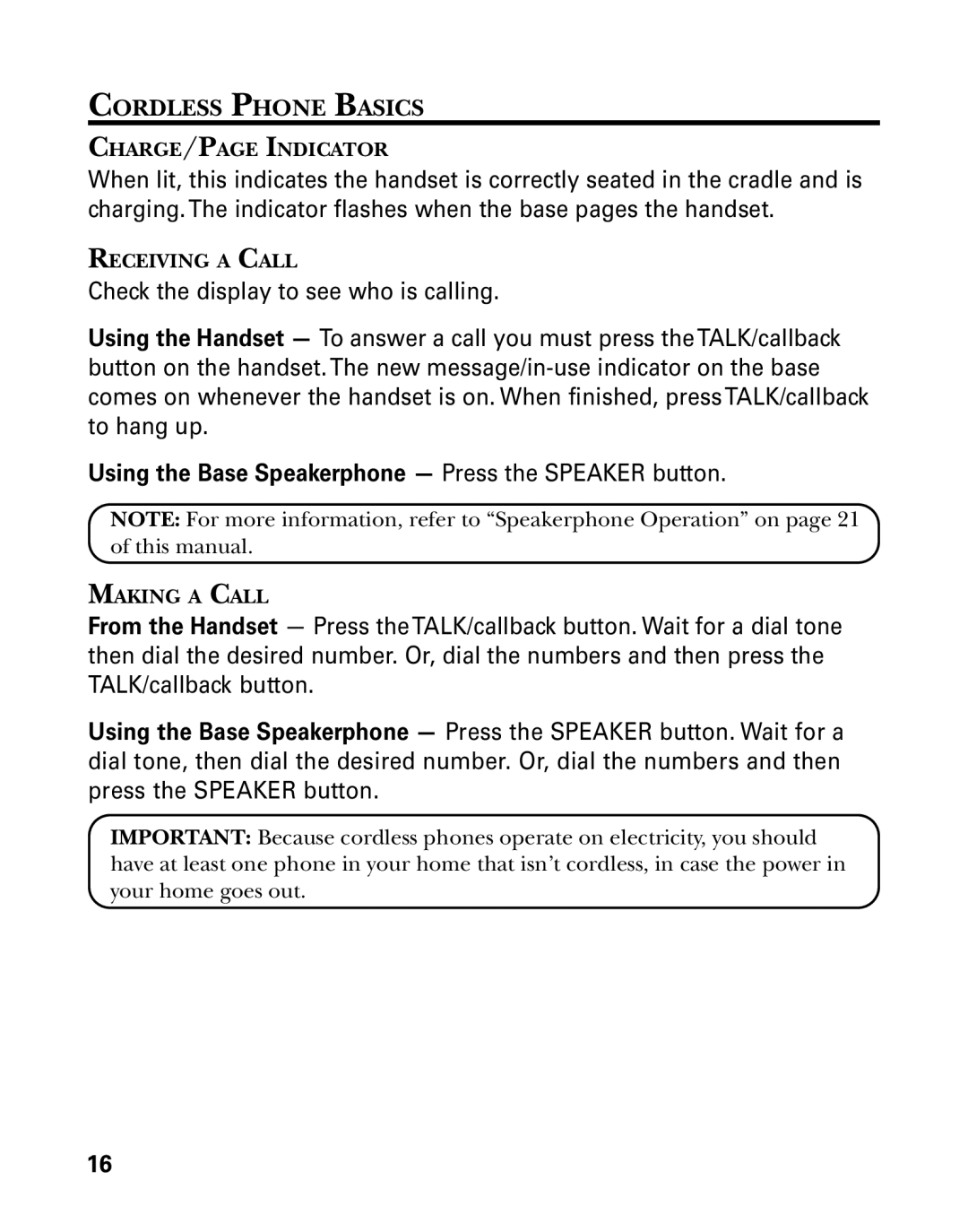 GE 27939 manual Cordless Phone Basics, Using the Base Speakerphone Press the Speaker button 