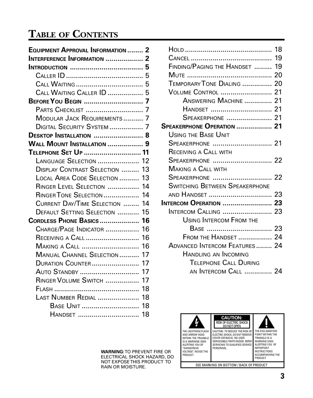 GE 27939 manual Table of Contents 