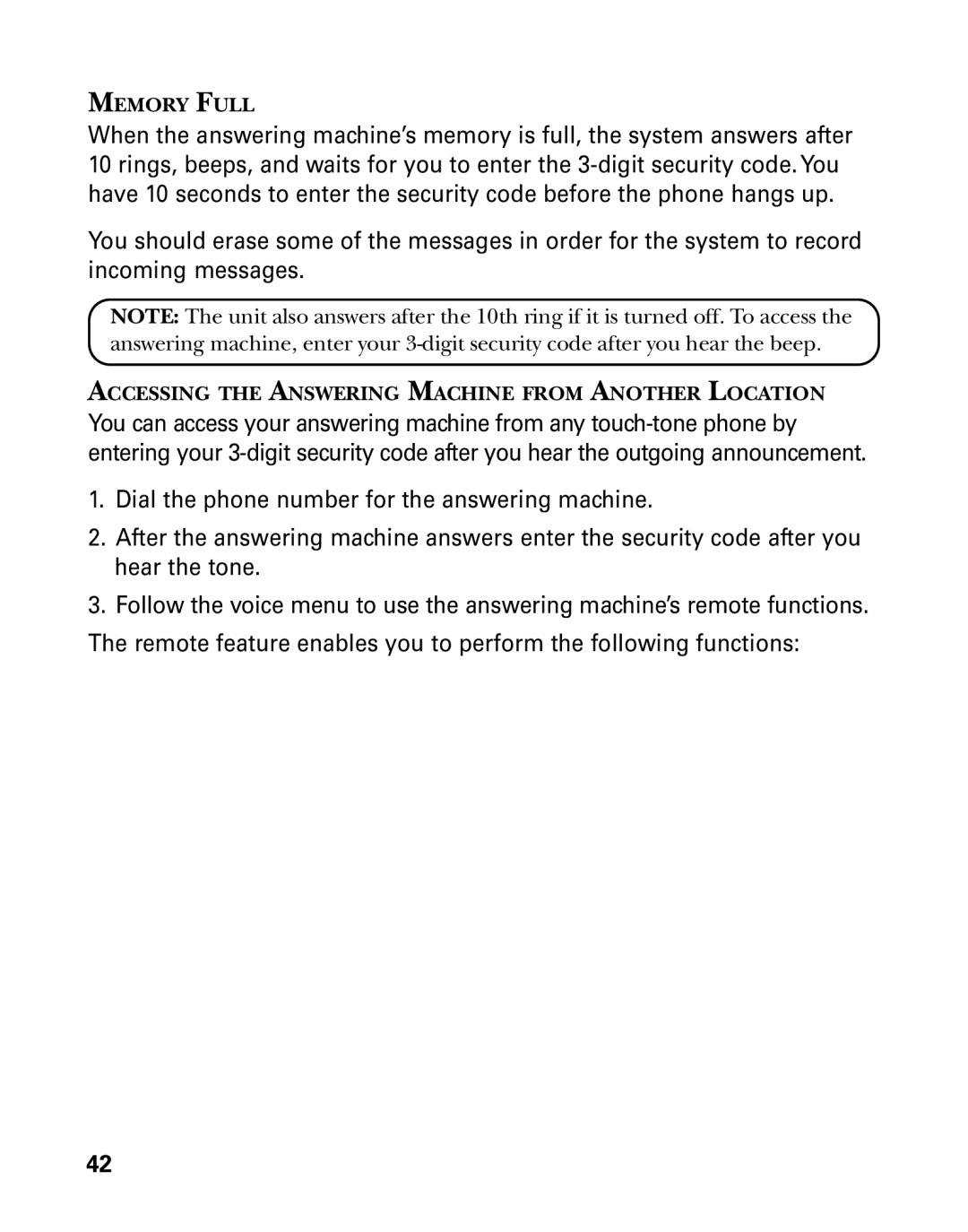 GE 27939 manual Accessing the Answering Machine from Another Location 