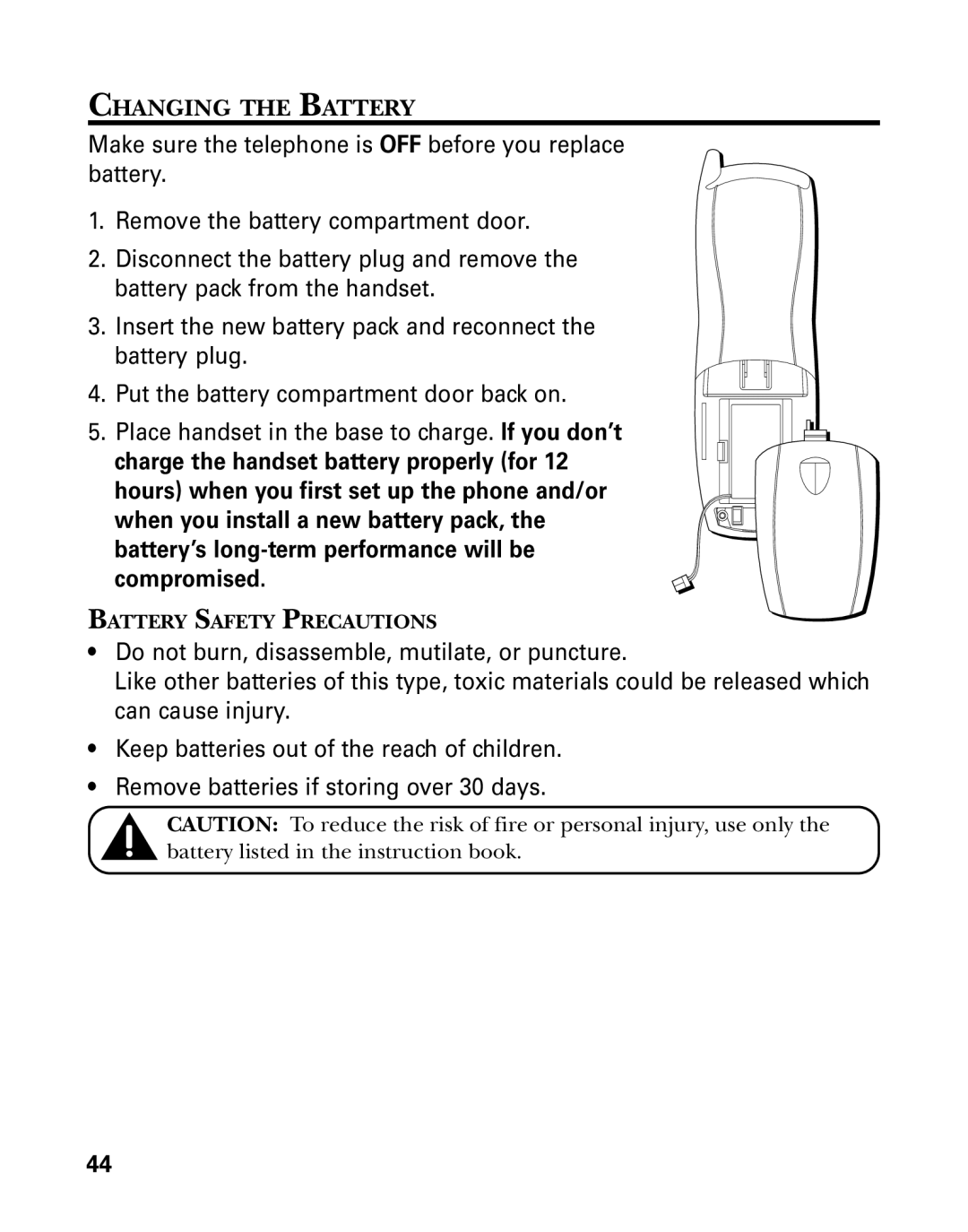 GE 27939 manual Changing the Battery 