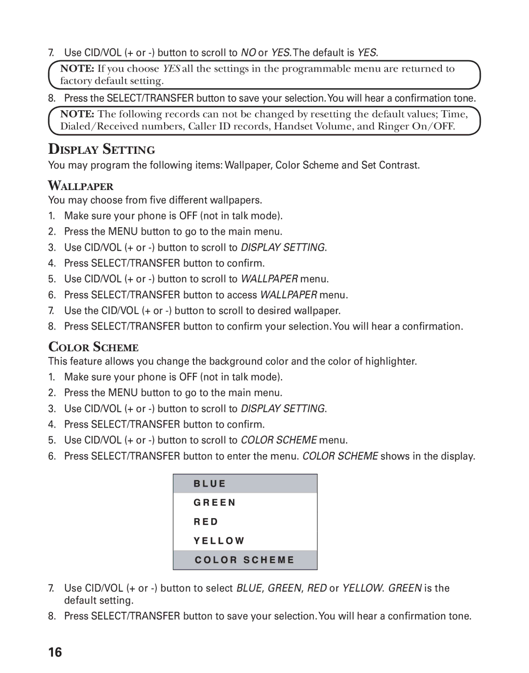 GE 27944 manual Display Setting 