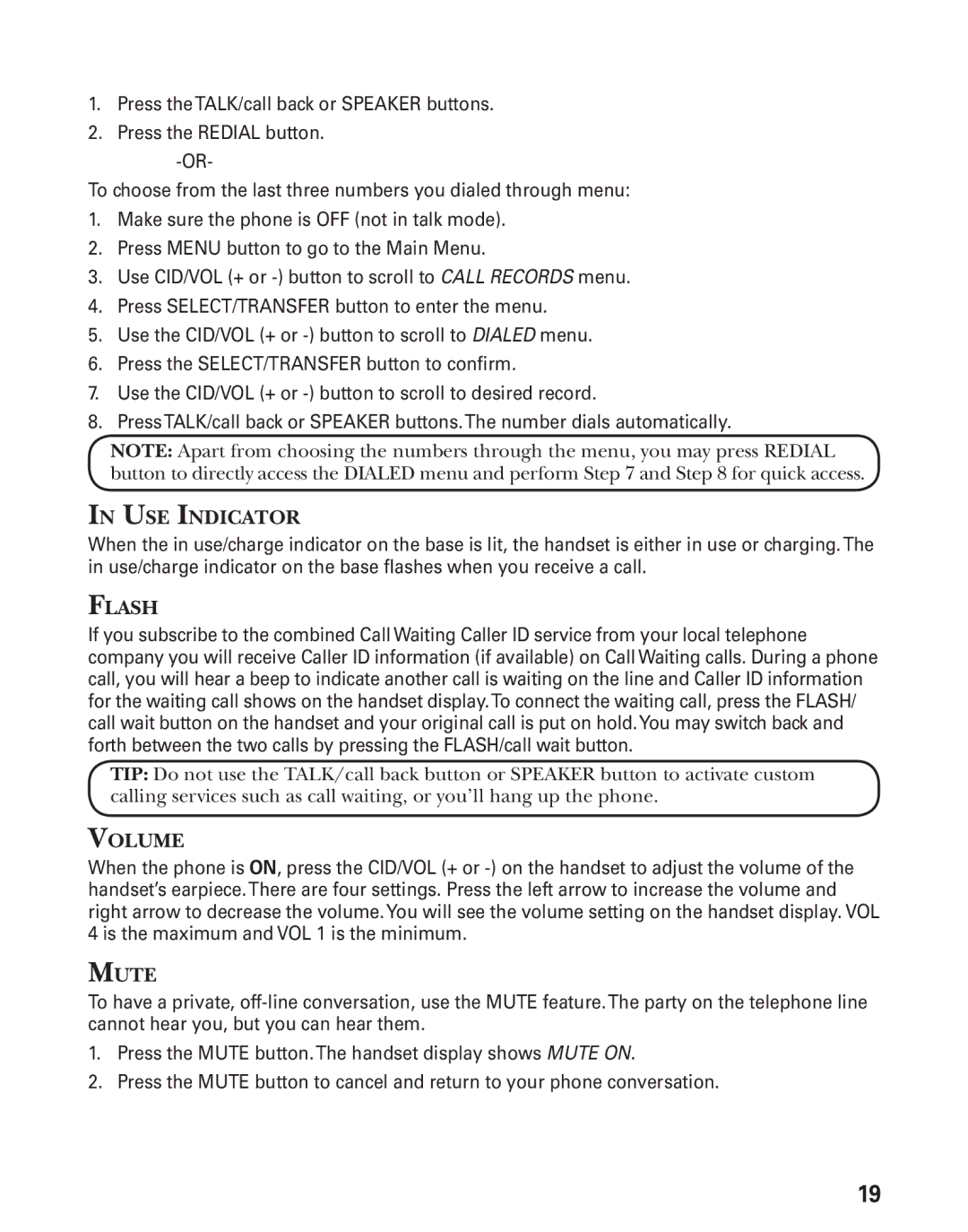 GE 27944 manual USE Indicator, Flash, Volume, Mute 