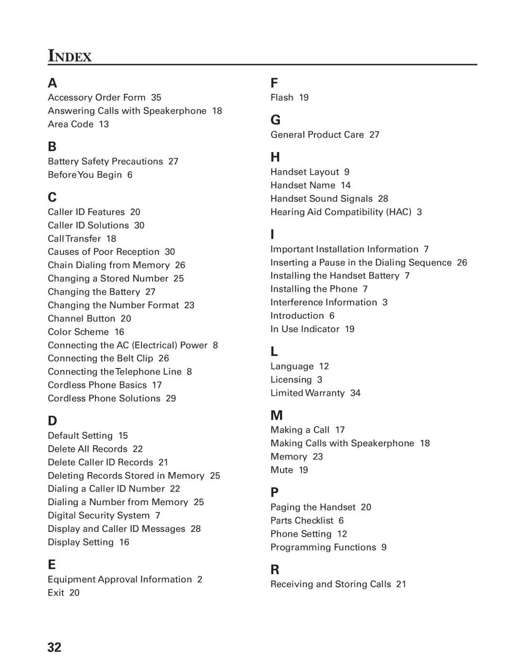 GE 27944 manual Index 