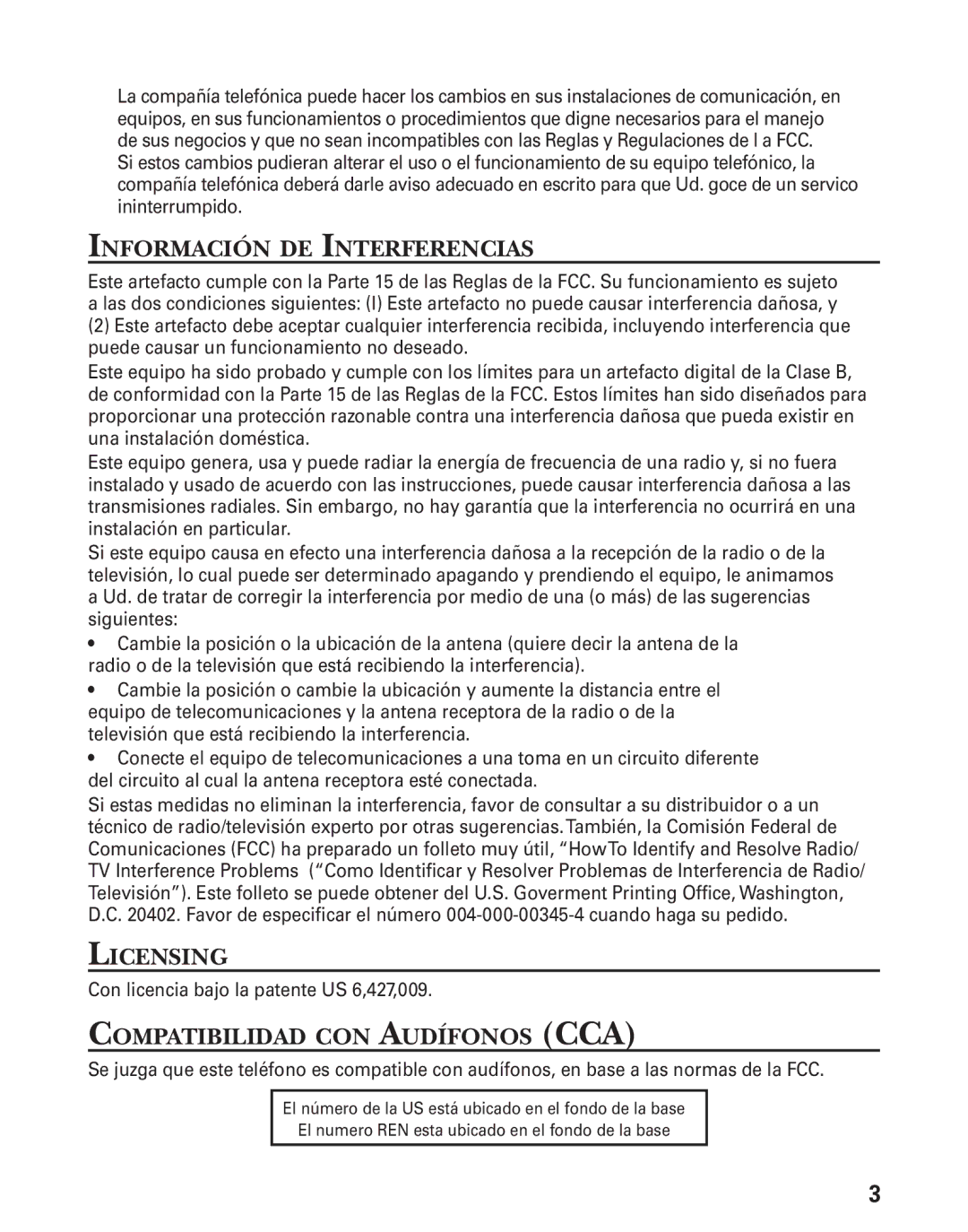 GE 27944 manual Información DE Interferencias, Compatibilidad CON Audífonos CCA 