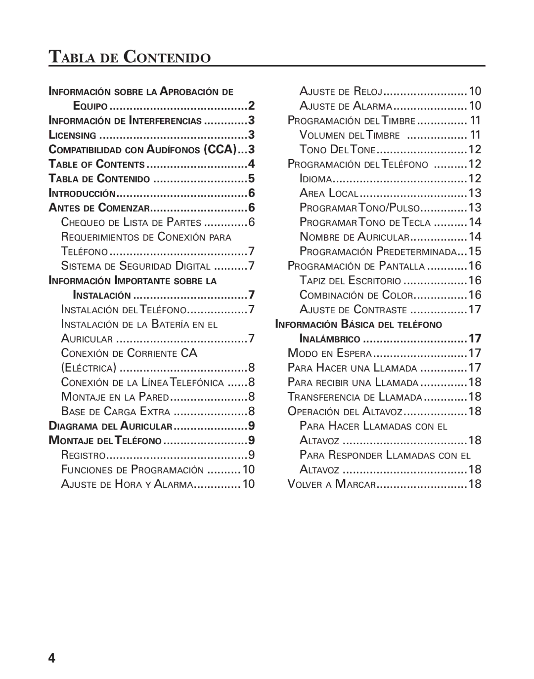 GE 27944 manual Tabla DE Contenido, Antes DE Comenzar 