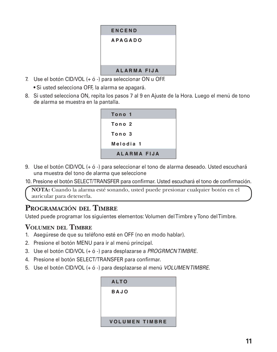 GE 27944 manual Programación DEL Timbre 