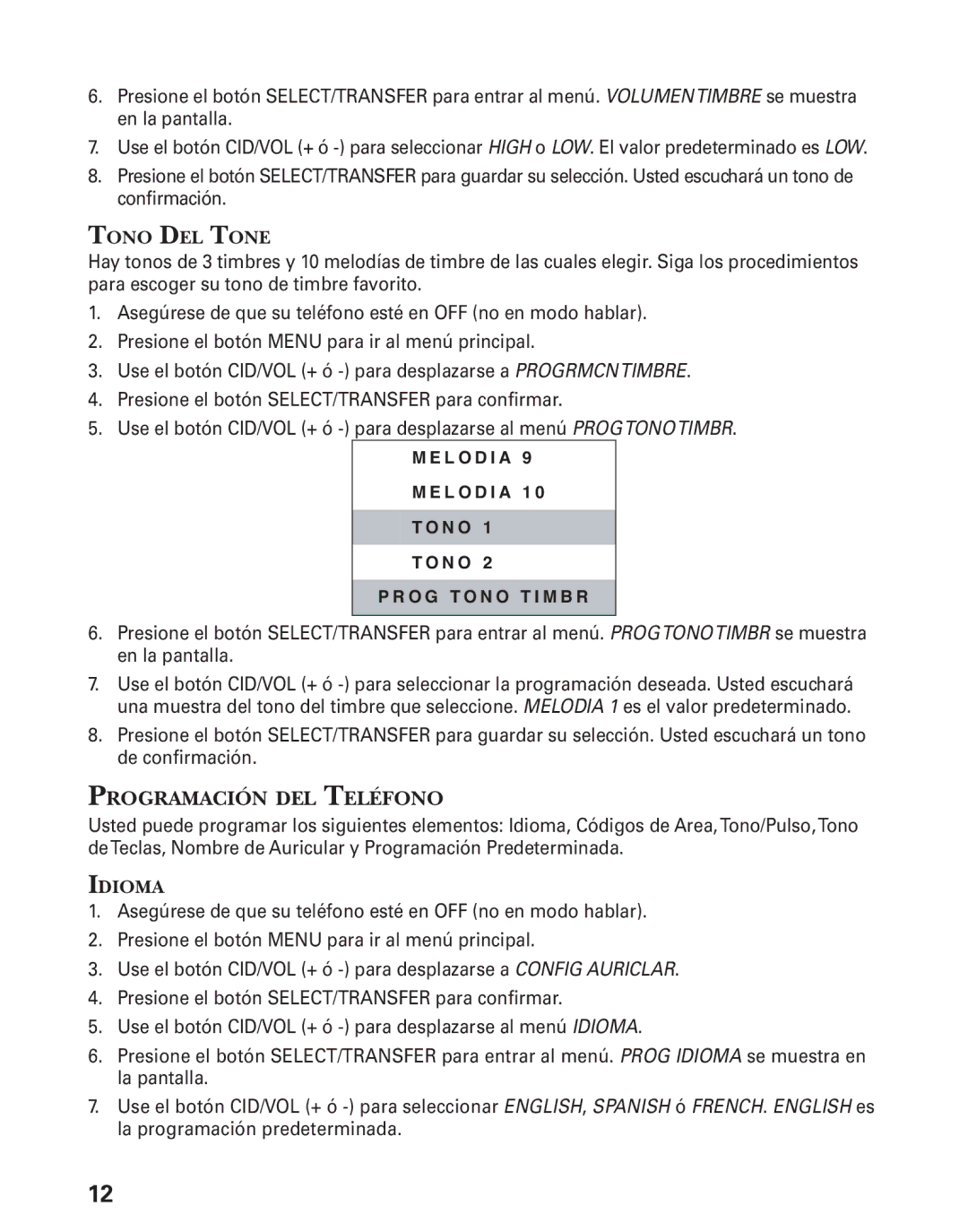 GE 27944 manual Programación DEL Teléfono 