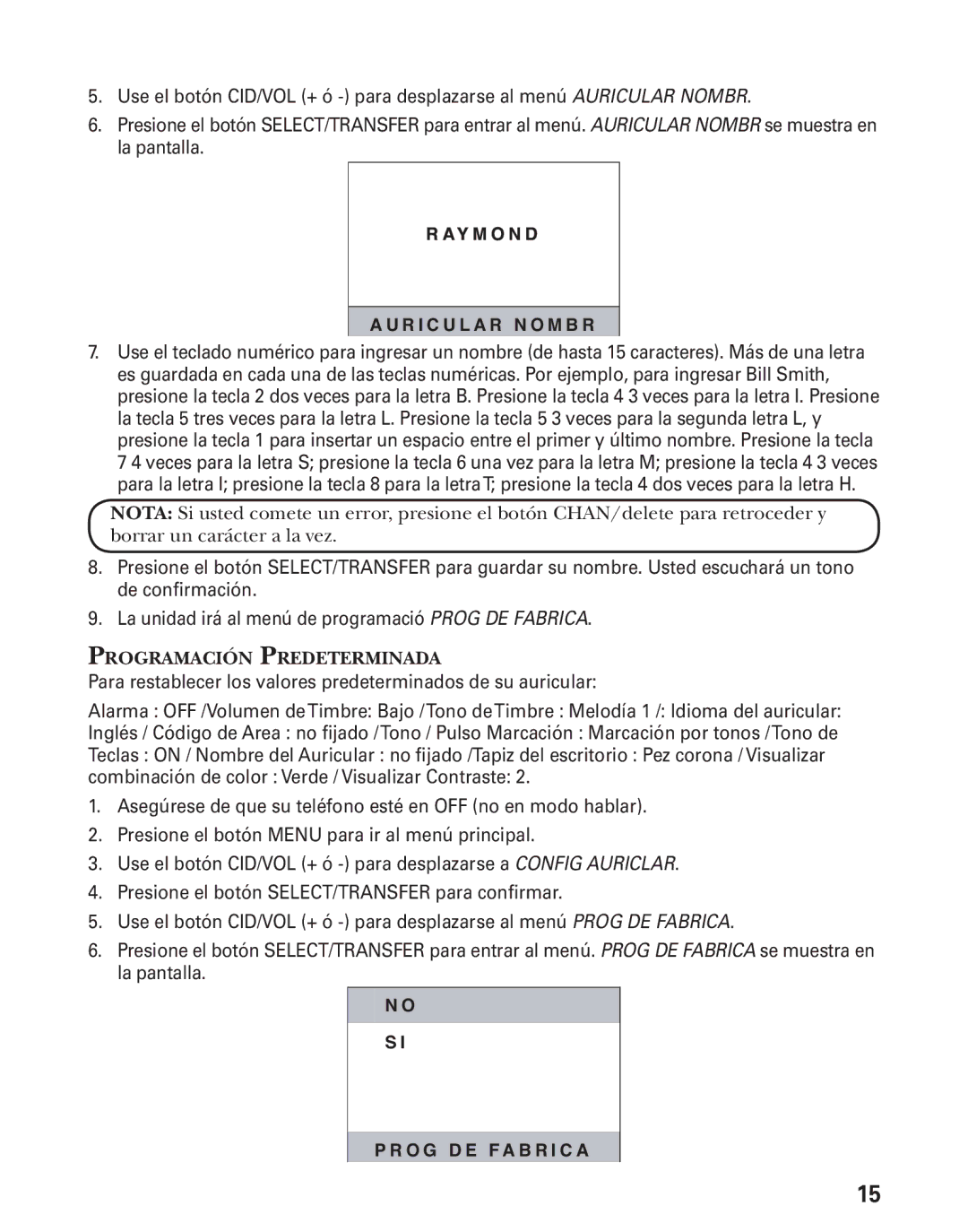 GE 27944 manual Programación Predeterminada 