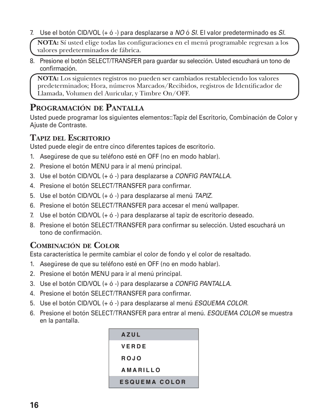 GE 27944 manual Programación DE Pantalla 