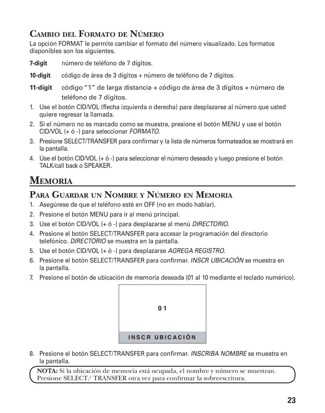 GE 27944 manual Cambio DEL Formato DE Número, Para Guardar UN Nombre Y Número EN Memoria 